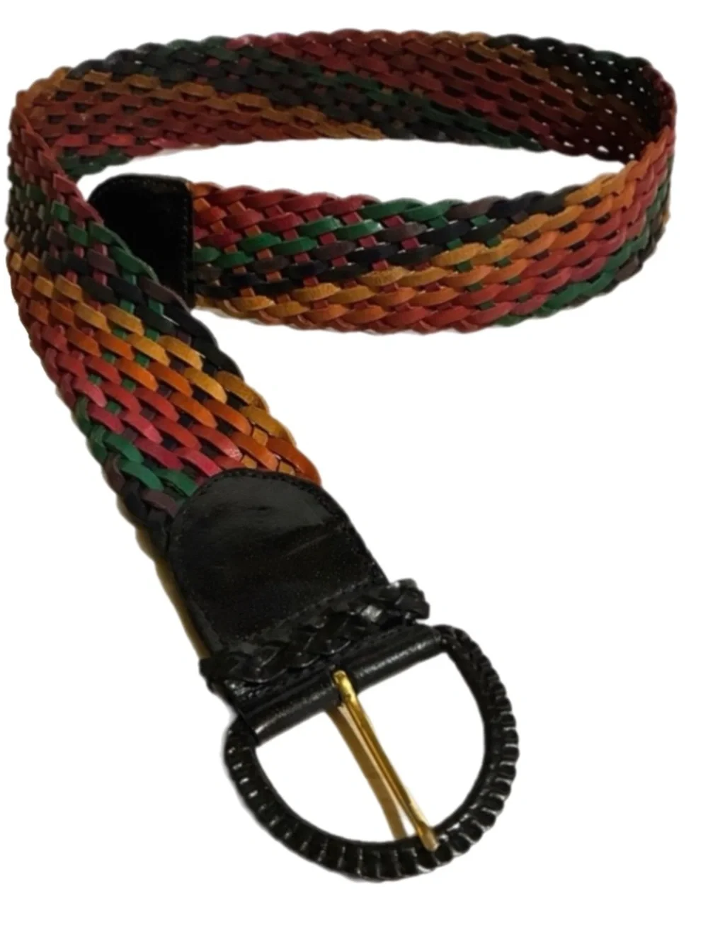 Vintage Braided Leather Sunbelt Belt Multicolor Wide Weaved Boho Small/Medium